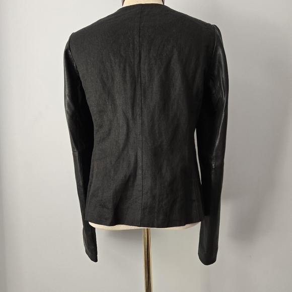 VINCE Women's Linen and Leather Black Jacket Lined in Silk. Size 6 - Picture 5 of 11
